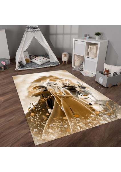 Dijital Baskılı Kaymaz Taban Yıkanabilir Eğlenceli Eğitici Çocuk Odası Halısı, N-Çocuk-42-Kahve,