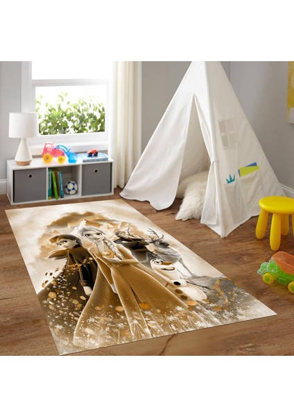 Dijital Baskılı Kaymaz Taban Yıkanabilir Eğlenceli Eğitici Çocuk Odası Halısı, N-Çocuk-42-Kahve, indirimleri