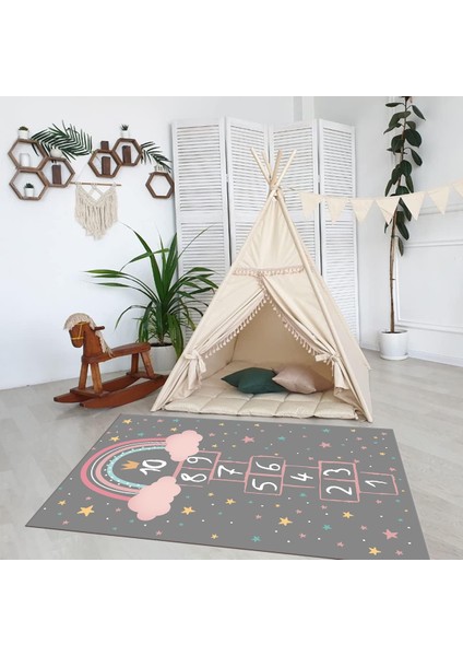 Dijital Baskılı Kaymaz Taban Yıkanabilir Eğlenceli Eğitici Çocuk Odası Halısı, N-Çocuk-12-Antrasit, modelleri
