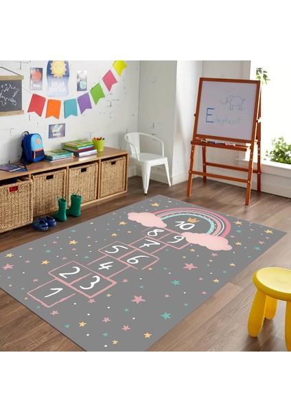 Dijital Baskılı Kaymaz Taban Yıkanabilir Eğlenceli Eğitici Çocuk Odası Halısı, N-Çocuk-12-Antrasit, fırsatları