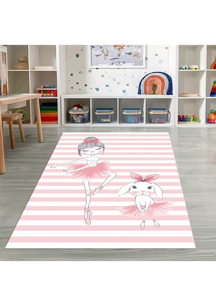 Dijital Baskılı Kaymaz Taban Yıkanabilir Eğlenceli Eğitici Çocuk Odası Halısı, N-Çocuk-09-Pembe,