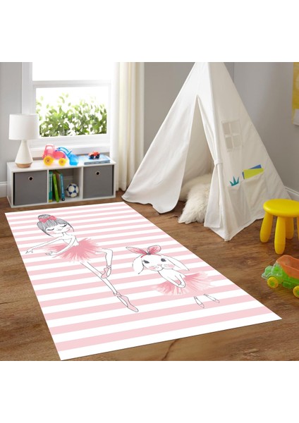 Dijital Baskılı Kaymaz Taban Yıkanabilir Eğlenceli Eğitici Çocuk Odası Halısı, N-Çocuk-09-Pembe,