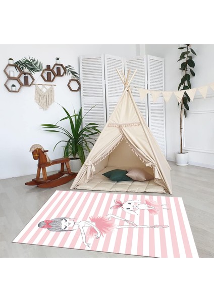 Dijital Baskılı Kaymaz Taban Yıkanabilir Eğlenceli Eğitici Çocuk Odası Halısı, N-Çocuk-09-Pembe,