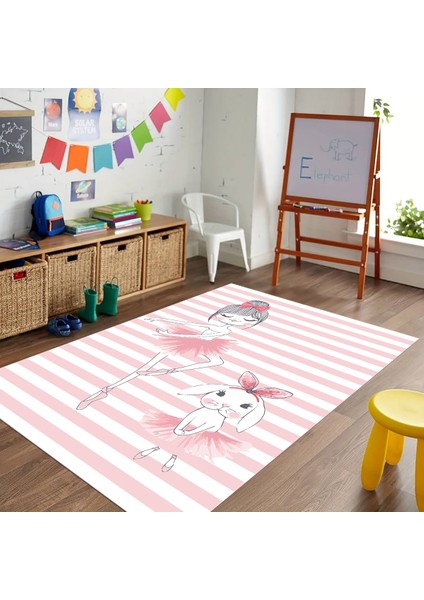Dijital Baskılı Kaymaz Taban Yıkanabilir Eğlenceli Eğitici Çocuk Odası Halısı, N-Çocuk-09-Pembe,