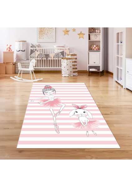 Dijital Baskılı Kaymaz Taban Yıkanabilir Eğlenceli Eğitici Çocuk Odası Halısı, N-Çocuk-09-Pembe,