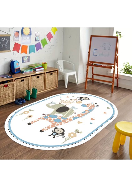 Dijital Baskılı Kaymaz Yıkanabilir Eğlenceli Eğitici Oval Çocuk Odası Halısı, N-O-Çocuk-21-Renkli, fiyatları