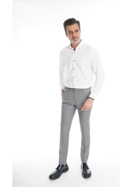 Intersivin Slim Fit Likralı Gri Kumaş Pantolon