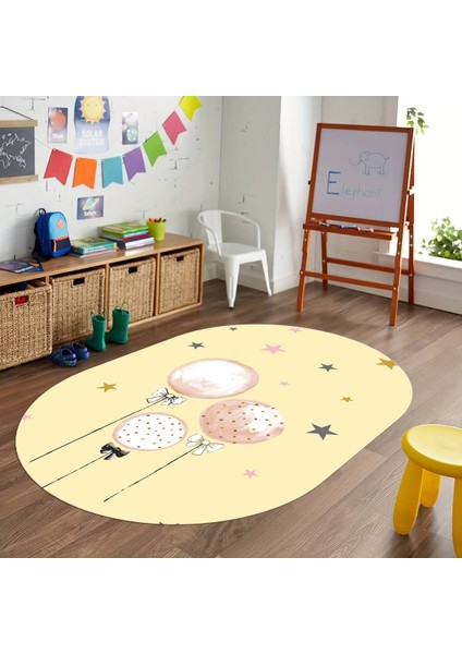 Dijital Baskılı Kaymaz Yıkanabilir Eğlenceli Eğitici Oval Çocuk Odası Halısı, N-O-Çocuk-24-Krem, fiyatları