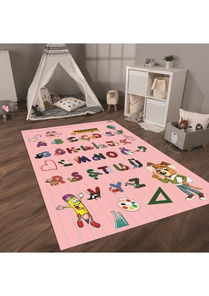 Dijital Baskılı Kaymaz Taban Yıkanabilir Eğlenceli Eğitici Çocuk Odası Halısı, N-Çocuk-33-Pembe, fiyatları