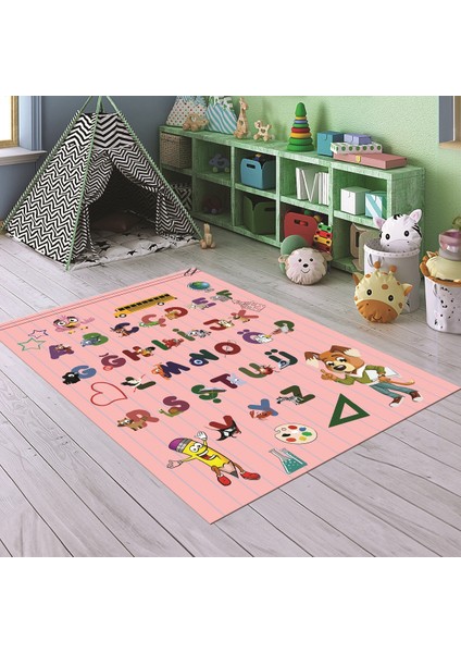 Dijital Baskılı Kaymaz Taban Yıkanabilir Eğlenceli Eğitici Çocuk Odası Halısı, N-Çocuk-33-Pembe, modelleri