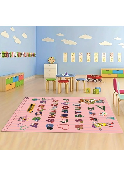 Dijital Baskılı Kaymaz Taban Yıkanabilir Eğlenceli Eğitici Çocuk Odası Halısı, N-Çocuk-33-Pembe, fırsatları