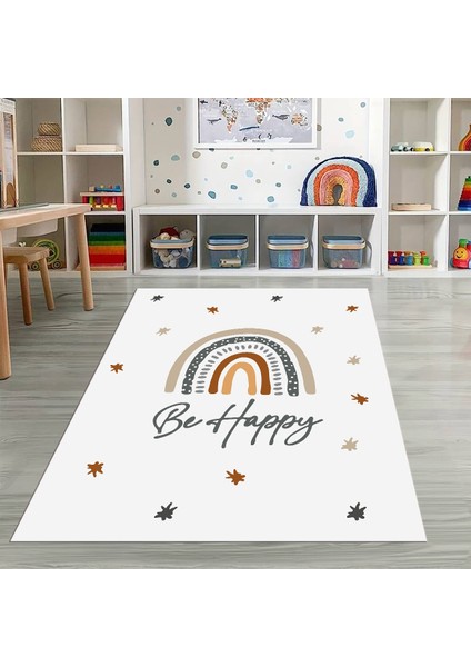 Dijital Baskılı Kaymaz Taban Yıkanabilir Eğlenceli Eğitici Çocuk Odası Halısı, N-Çocuk-14-Beyaz,
