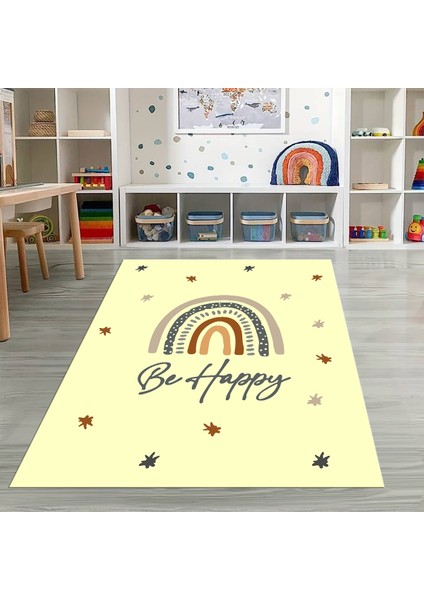 Dijital Baskılı Kaymaz Taban Yıkanabilir Eğlenceli Eğitici Çocuk Odası Halısı, N-Çocuk-14-Sarı,