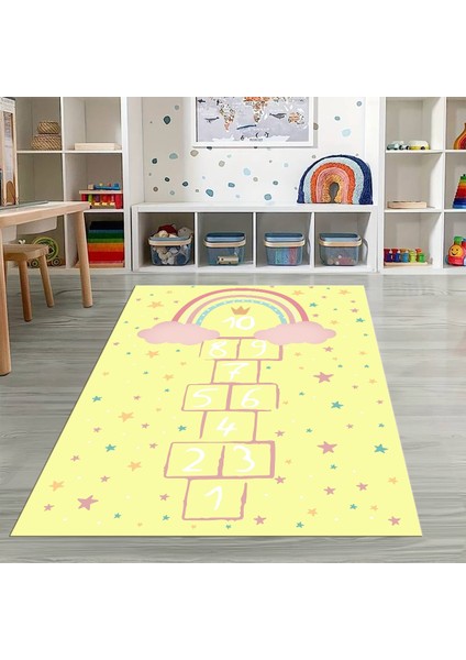 Dijital Baskılı Kaymaz Taban Yıkanabilir Eğlenceli Eğitici Çocuk Odası Halısı, N-Çocuk-12-Sarı,