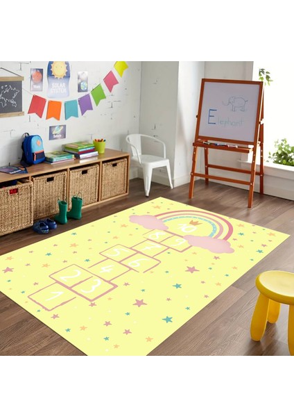 Dijital Baskılı Kaymaz Taban Yıkanabilir Eğlenceli Eğitici Çocuk Odası Halısı, N-Çocuk-12-Sarı, fırsatları