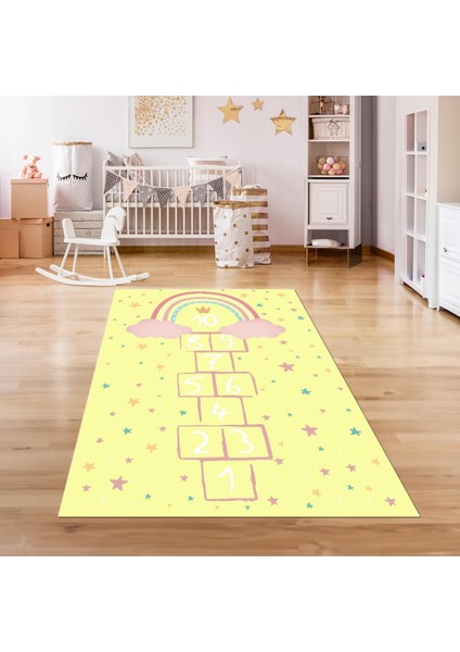 Dijital Baskılı Kaymaz Taban Yıkanabilir Eğlenceli Eğitici Çocuk Odası Halısı, N-Çocuk-12-Sarı, indirimleri