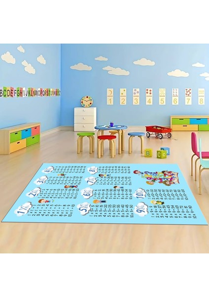 Dijital Baskılı Kaymaz Taban Yıkanabilir Eğlenceli Eğitici Çocuk Odası Halısı, N-Çocuk-05-Mavi,