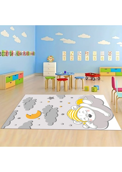 Dijital Baskılı Kaymaz Taban Yıkanabilir Eğlenceli Eğitici Çocuk Odası Halısı, N-Çocuk-34-Gri, fırsatları
