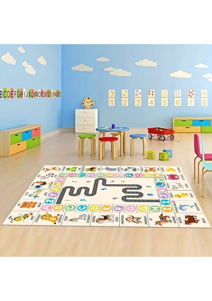 Dijital Baskılı Kaymaz Taban Yıkanabilir Eğlenceli Eğitici Çocuk Odası Halısı, N-Çocuk-44-Krem, modelleri