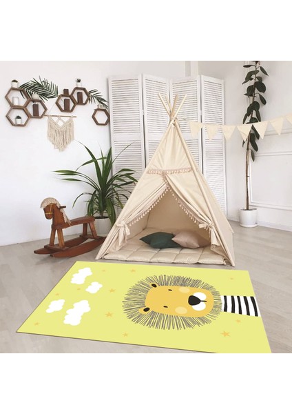 Dijital Baskılı Kaymaz Taban Yıkanabilir Eğlenceli Eğitici Çocuk Odası Halısı, N-Çocuk-25-Sarı,