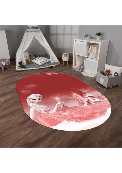 Dijital Baskılı Kaymaz Yıkanabilir Eğlenceli Eğitici Oval Çocuk Odası Halısı, N-O-Çocuk-43-Kırmızı,