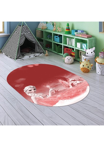 Dijital Baskılı Kaymaz Yıkanabilir Eğlenceli Eğitici Oval Çocuk Odası Halısı, N-O-Çocuk-43-Kırmızı,