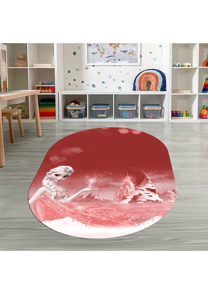 Dijital Baskılı Kaymaz Yıkanabilir Eğlenceli Eğitici Oval Çocuk Odası Halısı, N-O-Çocuk-43-Kırmızı,