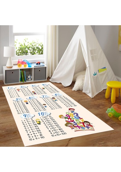 Dijital Baskılı Kaymaz Taban Yıkanabilir Eğlenceli Eğitici Çocuk Odası Halısı, N-Çocuk-05-Krem, modelleri