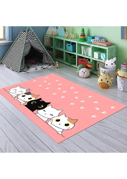 Dijital Baskılı Kaymaz Taban Yıkanabilir Eğlenceli Eğitici Çocuk Odası Halısı, N-Çocuk-49-Pembe,