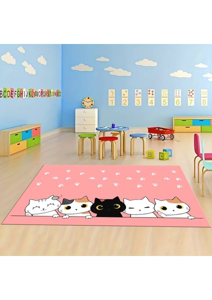 Dijital Baskılı Kaymaz Taban Yıkanabilir Eğlenceli Eğitici Çocuk Odası Halısı, N-Çocuk-49-Pembe, fiyatları