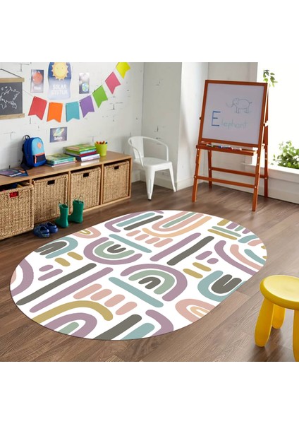 Dijital Baskılı Kaymaz Yıkanabilir Eğlenceli Eğitici Oval Çocuk Odası Halısı, N-O-Çocuk-26-Renkli, fiyatları