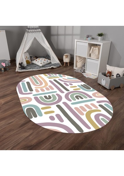 Dijital Baskılı Kaymaz Yıkanabilir Eğlenceli Eğitici Oval Çocuk Odası Halısı, N-O-Çocuk-26-Renkli, fırsatları