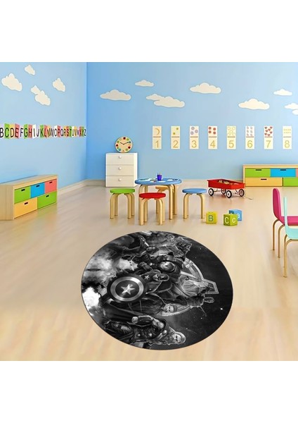 Dijital Baskılı Kaymaz Yıkanabilir Eğlenceli Yuvarlak Çocuk Odası Halısı, N-Y-Çocuk-39-Gri,