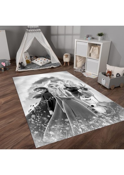 Dijital Baskılı Kaymaz Taban Yıkanabilir Eğlenceli Eğitici Çocuk Odası Halısı, N-Çocuk-42-Gri,