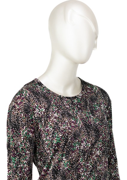 Kadın Turlu Viskon Penye Kumaş Anne Bluz Şık Puantiye Desenli Likralı Yuvarlak Yaka Tamkalıp fırsatları