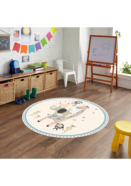 Dijital Baskılı Kaymaz Yıkanabilir Eğlenceli Yuvarlak Çocuk Odası Halısı, N-Y-Çocuk-21-Krem, fiyatları