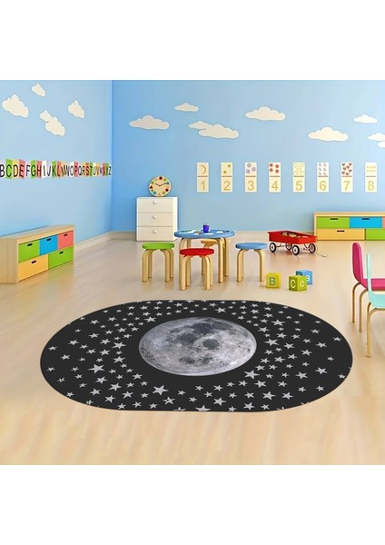 Dijital Baskılı Kaymaz Yıkanabilir Eğlenceli Eğitici Oval Çocuk Odası Halısı, N-O-Çocuk-27-Antrasit,