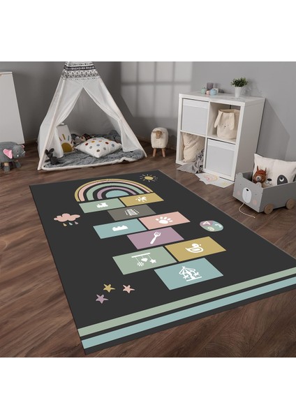 Dijital Baskılı Kaymaz Taban Yıkanabilir Eğlenceli Eğitici Çocuk Odası Halısı, N-Çocuk-31-Antrasit, modelleri