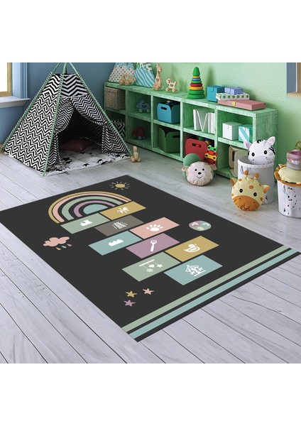 Dijital Baskılı Kaymaz Taban Yıkanabilir Eğlenceli Eğitici Çocuk Odası Halısı, N-Çocuk-31-Antrasit, fırsatları