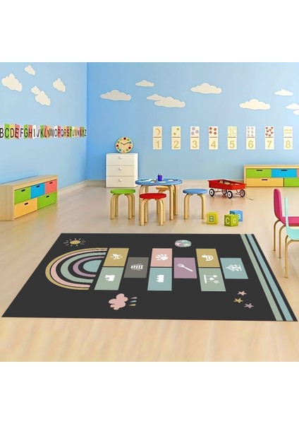 Dijital Baskılı Kaymaz Taban Yıkanabilir Eğlenceli Eğitici Çocuk Odası Halısı, N-Çocuk-31-Antrasit, indirimleri
