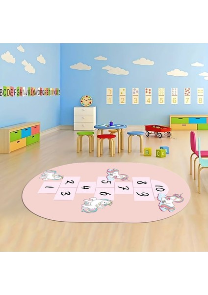 Dijital Baskılı Kaymaz Yıkanabilir Eğlenceli Eğitici Oval Çocuk Odası Halısı, N-O-Çocuk-37-Pembe, fırsatları