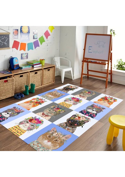 Dijital Baskılı Kaymaz Taban Yıkanabilir Eğlenceli Eğitici Çocuk Odası Halısı, N-Çocuk-11-Mavi, fırsatları