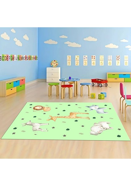 Dijital Baskılı Kaymaz Taban Yıkanabilir Eğlenceli Eğitici Çocuk Odası Halısı, N-Çocuk-35-Yeşil, fırsatları