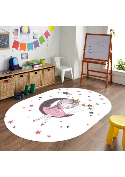 Dijital Baskılı Kaymaz Yıkanabilir Eğlenceli Eğitici Oval Çocuk Odası Halısı, N-O-Çocuk-13-Beyaz, fırsatları