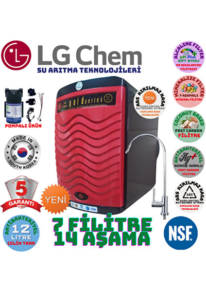 Light Gastro Lg Chem Gold Plus Pompalı  Siyah-Kırmızı  Renk 12 Litre 14 Aşama 7 Filitre Su Arıtma Cihazı