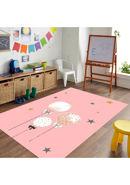 Dijital Baskılı Kaymaz Taban Yıkanabilir Eğlenceli Eğitici Çocuk Odası Halısı, N-Çocuk-24-Pembe, fiyatları