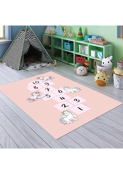 Dijital Baskılı Kaymaz Taban Yıkanabilir Eğlenceli Eğitici Çocuk Odası Halısı, N-Çocuk-37-Pembe, modelleri