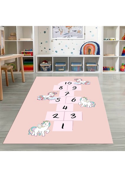 Dijital Baskılı Kaymaz Taban Yıkanabilir Eğlenceli Eğitici Çocuk Odası Halısı, N-Çocuk-37-Pembe, indirimleri