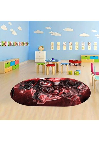 Dijital Baskılı Kaymaz Yıkanabilir Eğlenceli Eğitici Oval Çocuk Odası Halısı, N-O-Çocuk-39-Kırmızı,