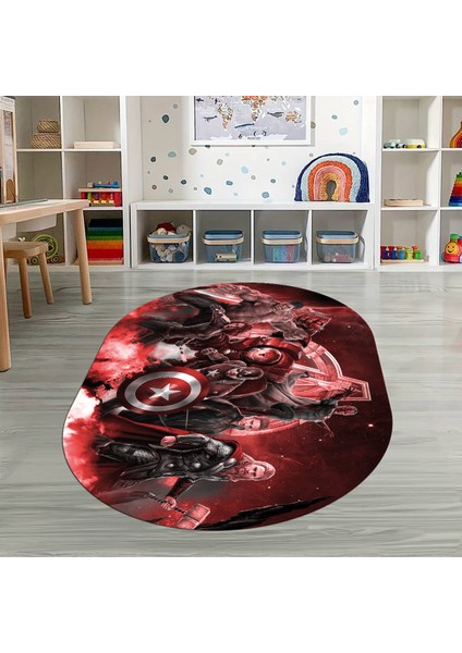 Dijital Baskılı Kaymaz Yıkanabilir Eğlenceli Eğitici Oval Çocuk Odası Halısı, N-O-Çocuk-39-Kırmızı,
